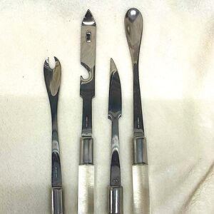 Vintage frontier forge bar hostess set opener tools clear lucite stainless steel